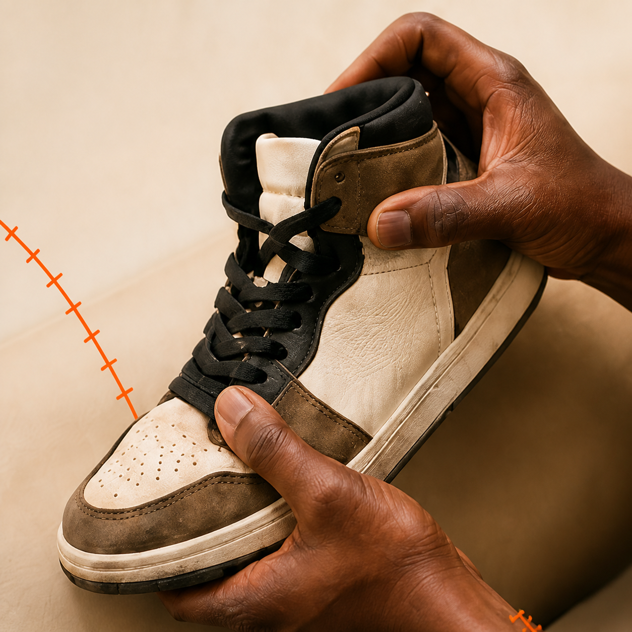 SoleAddict specialist inspecting a well-loved high-top sneaker